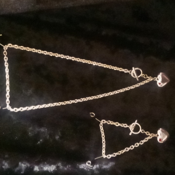 Toggle heart necklace and bracelet set silver with a Garnet birthstone - Picture 3 of 7